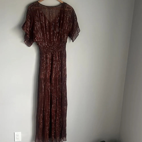 ba&sh Wanda Metallic Herringbone Print Maxi Dress - Picture 3 of 16